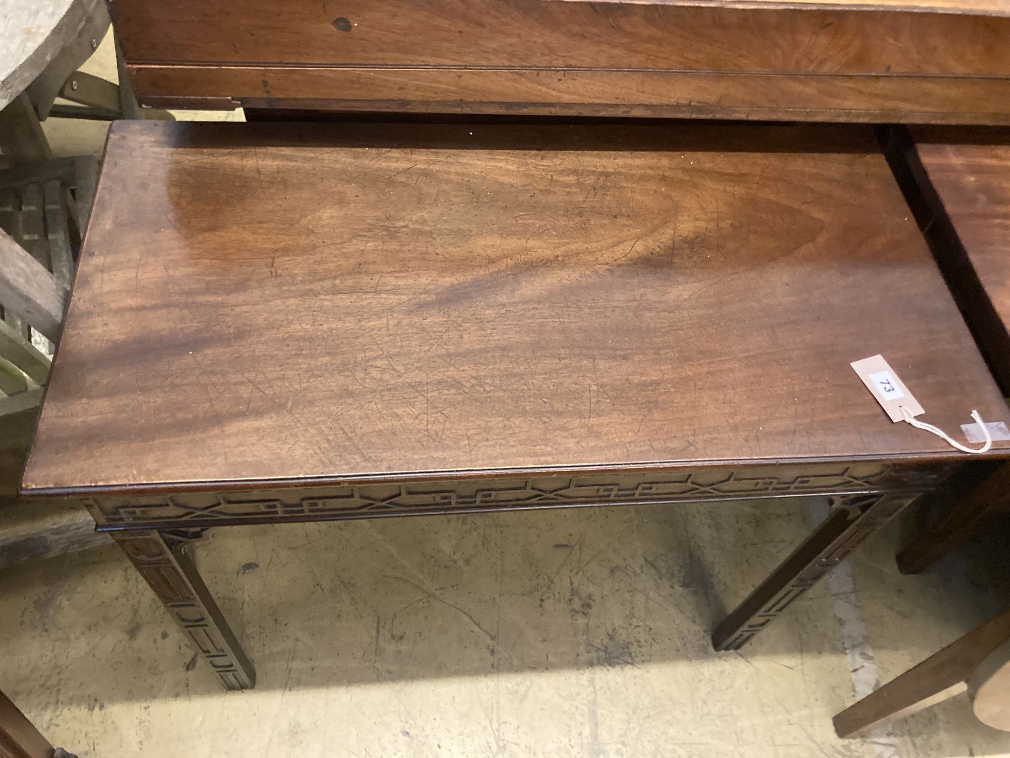 A Chippendale style side table, width 86cm, depth 44cm, height 71cm